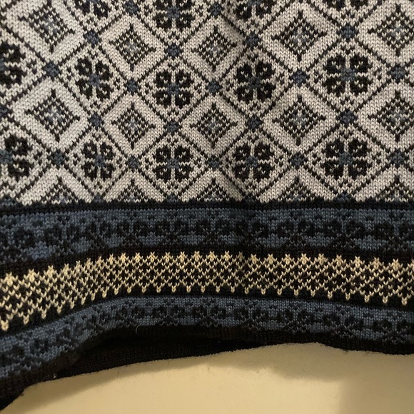 Skjaeveland Norwegian 100% Wool Navy Light Blue Fair Isle Cardigan Size Large - Picture 10 of 13